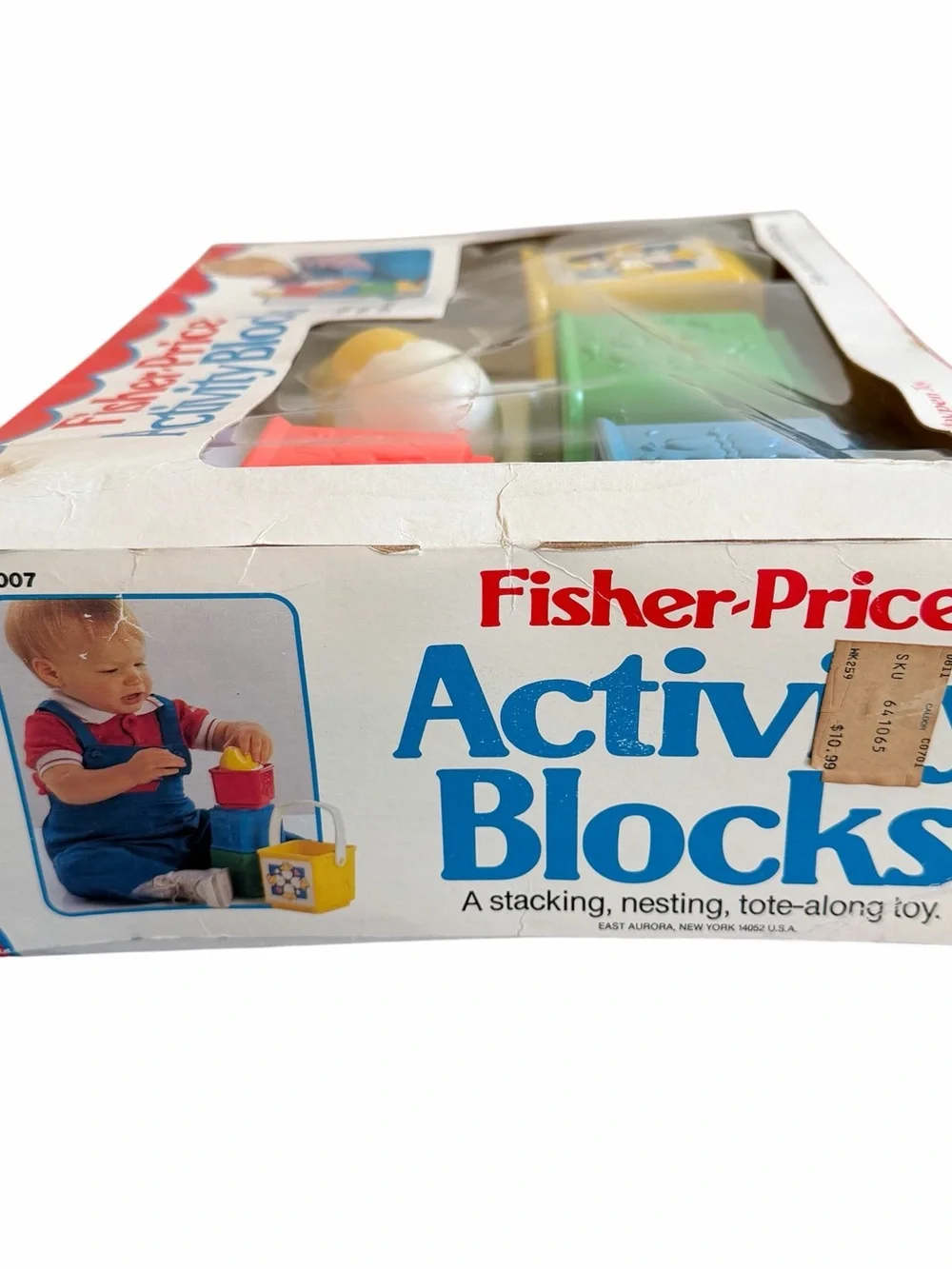 Vintage Fisher Price Nesting Stacking Activity Blocks Crib Toy Complete Box 1986